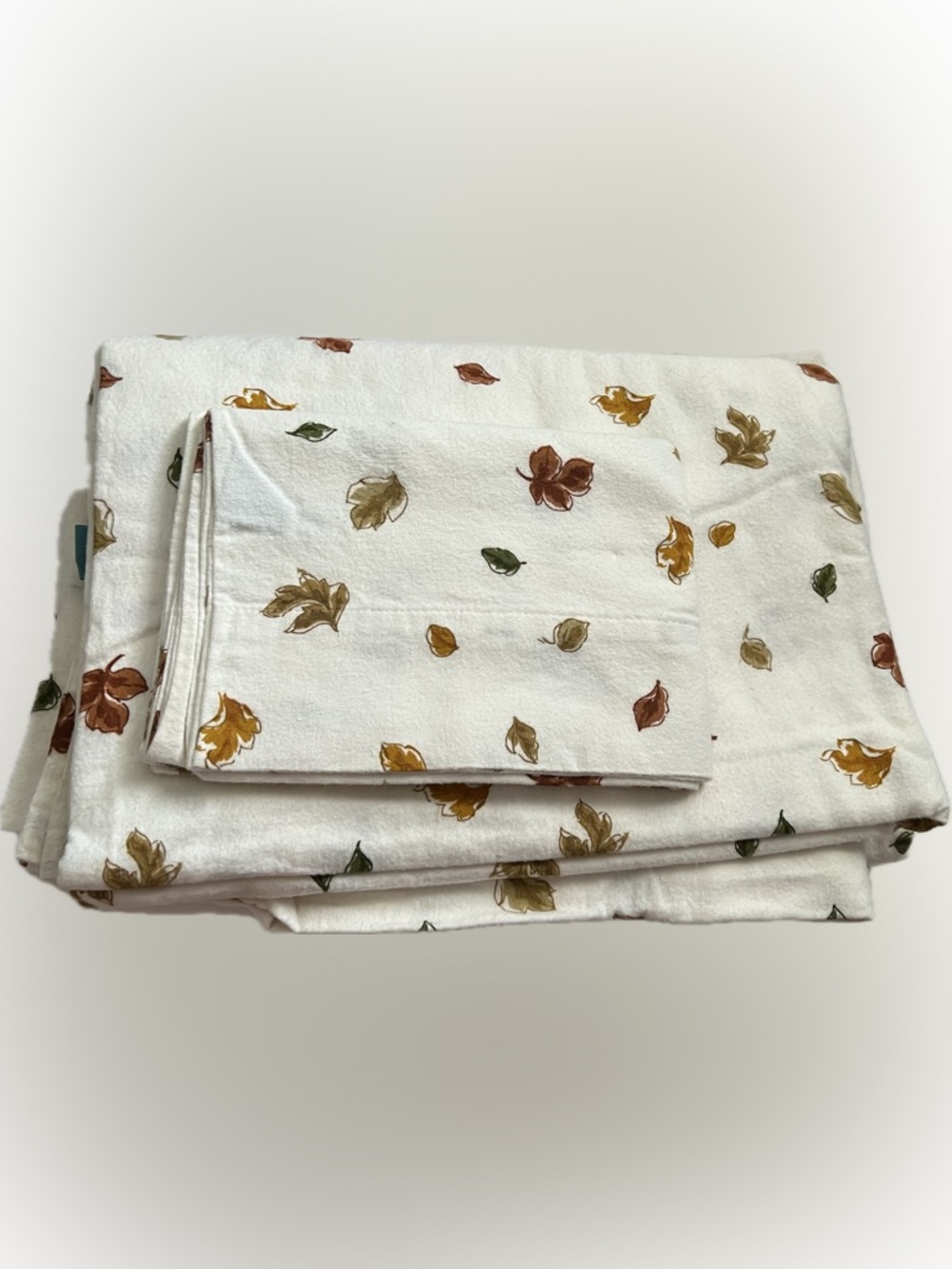 🔴Twin Flannel Cream Cotton Sheet Set Autumn Leaf Print 3 PCS